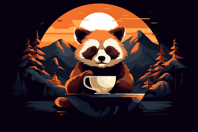 Red panda with coffee