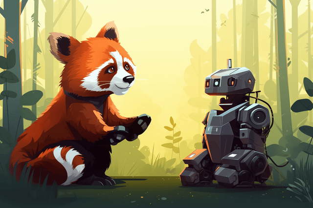 Red panda with robot